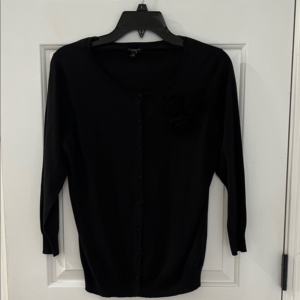 Talbots Classic Black Button-Up Cardigan